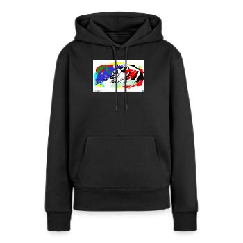 Lignes de batailles de couleur - Sweat à capuche Premium bio Femme - noir - Devant - Julia (174cm)