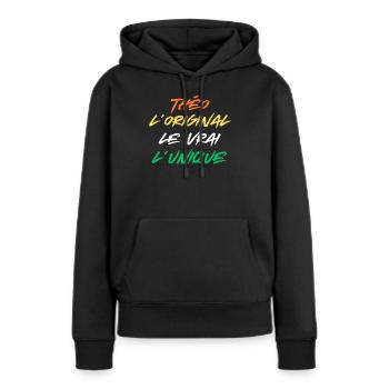 théo Homme L'original Le Vrai L'unique Prénom théo - Sweat à capuche Premium bio Femme - noir - Devant - Julia (174cm)