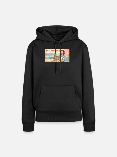 Eat the Rich – Retro-Satire - Frauen Premium Bio Hoodie - Schwarz