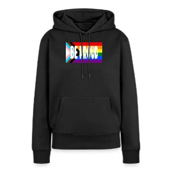 Texte du drapeau de la fierté - Sweat à capuche Premium bio Femme - noir - Devant - Julia (174cm)