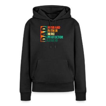PAPA : Légende du Protecteur des Héros - Sweat à capuche Premium bio Femme - noir - Devant - Julia (174cm)