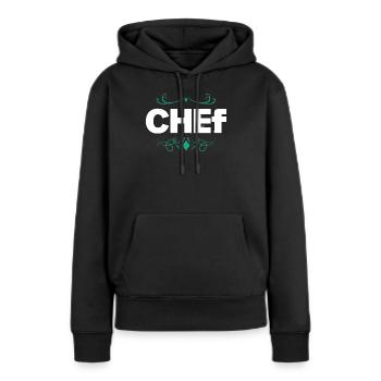 Chef-Logo mit eleganten Ornamentlinien - Frauen Premium Bio Hoodie - Schwarz - Vorne - Julia (174cm)