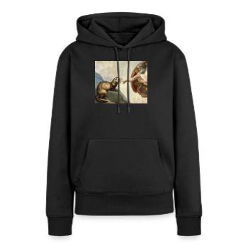 Le mème du furet bat le furet de la main de Dieu - Sweat à capuche Premium bio Femme - noir - Devant - Julia (174cm)