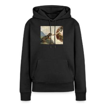 Mème de Chien Dieu Main Teckel - Sweat à capuche Premium bio Femme - noir - Devant - Julia (174cm)