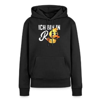 In Rente Ente Ruhestand - Frauen Premium Bio Hoodie - Schwarz - Vorne - Julia (174cm)