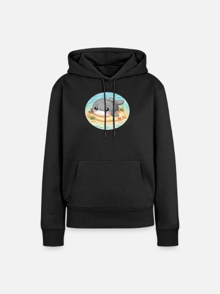 Wal auf Sandbank im Meer - Frauen Premium Bio Hoodie - Schwarz