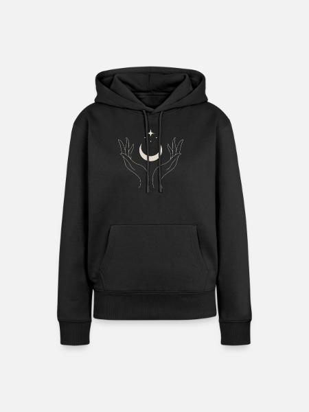 Mystische Boho Hände mit Mond - Frauen Premium Bio Hoodie - Schwarz