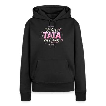 Future Tata En Cours 2027 - Annonce Grossesse - Sweat à capuche Premium bio Femme - noir - Devant - Julia (174cm)