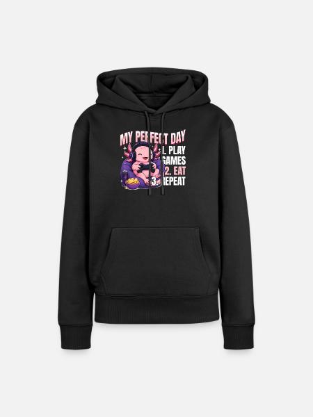Funny Axolotl Gamer Gaming - Frauen Premium Bio Hoodie - Schwarz