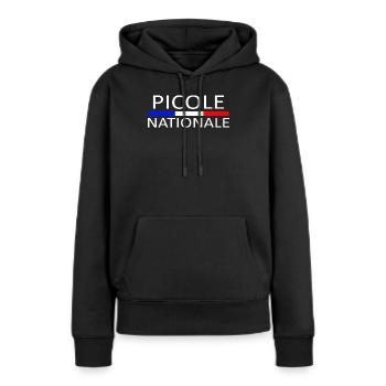 picole nationale - Sweat à capuche Premium bio Femme - noir - Devant - Julia (174cm)
