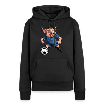 Fussball Schweinchen - Frauen Premium Bio Hoodie - Schwarz - Vorne - Julia (174cm)