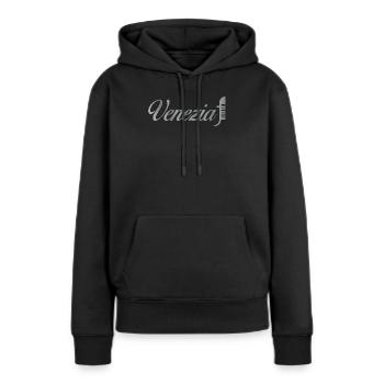 Venezia Script Métallique - Sweat à capuche Premium bio Femme - noir - Devant - Julia (174cm)