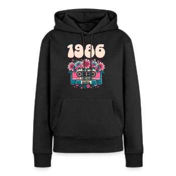 Kassette zum 40-jährigen Jubiläum der Damen 1986 - Frauen Premium Bio Hoodie - Schwarz - Vorne - Julia (174cm)