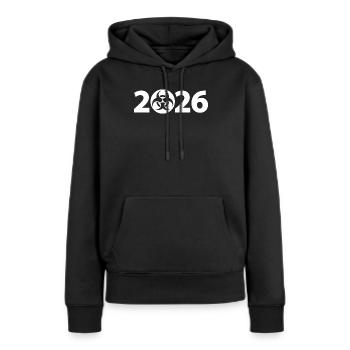 Biohazard 2026, Danger 2026, Spam 2026 - Sweat à capuche Premium bio Femme - noir - Devant - Julia (174cm)