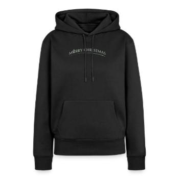 merry Christmas Schriftzug mit Symbolen - Frauen Premium Bio Hoodie - Schwarz - Vorne - Julia (174cm)