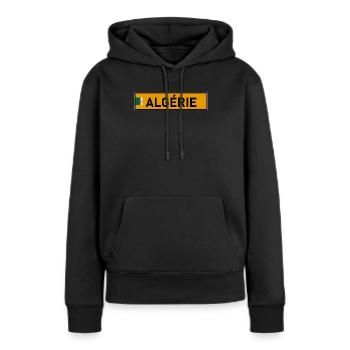Plaque d'immatriculation Algérie Jaune - Sweat à capuche Premium bio Femme - noir - Devant - Julia (174cm)