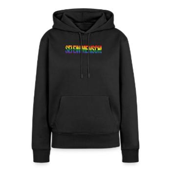 Sei ein Mensch! Pride Flag - Frauen Premium Bio Hoodie - Schwarz - Vorne - Julia (174cm)