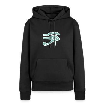 Hiéroglyphes égyptologue, Égypte ancienne - Sweat à capuche Premium bio Femme - noir - Devant - Julia (174cm)
