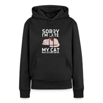 Désolé d’être en retard, mon chat était assis sur moi - Sweat à capuche Premium bio Femme - noir - Devant - Julia (174cm)