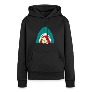 Chat mangeur de requins - Sweat à capuche Premium bio Femme - noir - Devant - Julia (174cm)