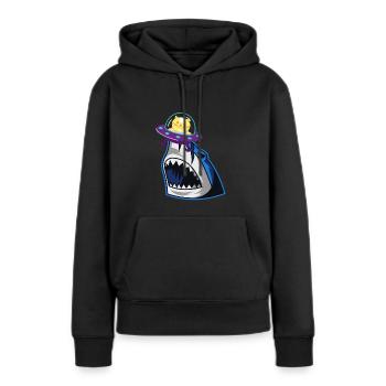 Chat mangeur de requins - Sweat à capuche Premium bio Femme - noir - Devant - Julia (174cm)