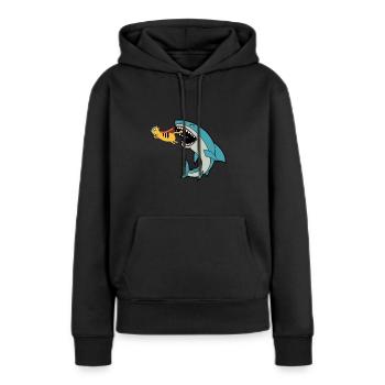 Chat mangeur de requins - Sweat à capuche Premium bio Femme - noir - Devant - Julia (174cm)