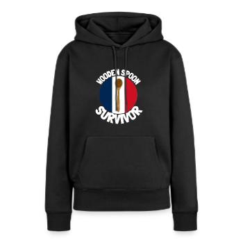 J’ai survécu à la cuillère de bois - Parenting - Sweat à capuche Premium bio Femme - noir - Devant - Julia (174cm)