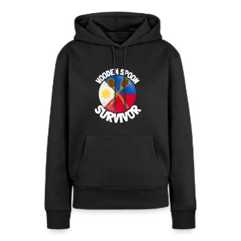 J’ai survécu à la cuillère de bois - Parenting - Sweat à capuche Premium bio Femme - noir - Devant - Julia (174cm)