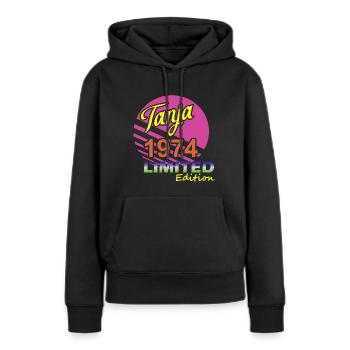Edition Limitée Tanja 1974 - Sweat à capuche Premium bio Femme - noir - Devant - Julia (174cm)