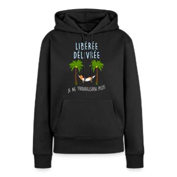 Retraite liberée delivrée - Sweat à capuche Premium bio Femme - noir - Devant - Julia (174cm)
