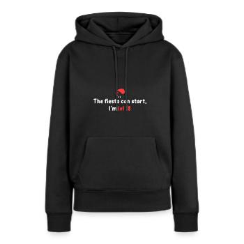 Lv 18! Die Fiesta kann beginnen - Frauen Premium Bio Hoodie - Schwarz - Vorne - Julia (174cm)