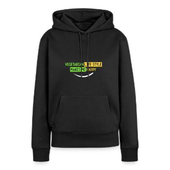 vegetarische Lebensweise - ich bin glücklich - Frauen Premium Bio Hoodie - Schwarz - Vorne - Julia (174cm)