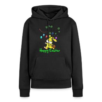 Pâques, Joyeuses Pâques, Lapin de Pâques, joyeuses Pâques - Sweat à capuche Premium bio Femme - noir - Devant - Julia (174cm)