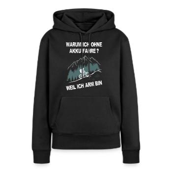 E-Bike, Mountainbike, bergauf, radfahren, Berge - Frauen Premium Bio Hoodie - Schwarz - Vorne - Julia (174cm)