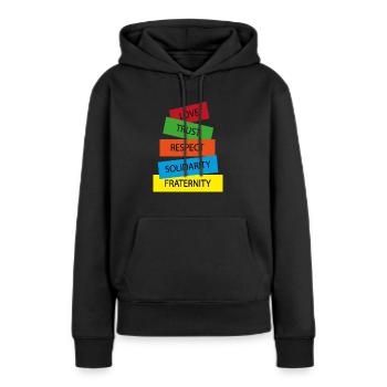 humanitarian values - Sweat à capuche Premium bio Femme - noir - Devant - Julia (174cm)