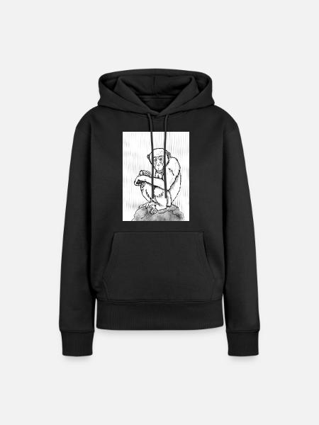 Nachdenklicher Schimpanse - Frauen Premium Bio Hoodie - Schwarz