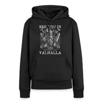 Wir sehen uns in Walhalla - Frauen Premium Bio Hoodie - Schwarz - Vorne - Julia (174cm)