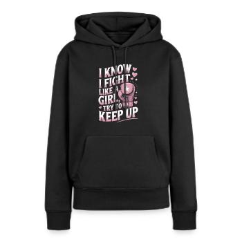 Boxe Femmes Boxe féminine - Sweat à capuche Premium bio Femme - noir - Devant - Julia (174cm)