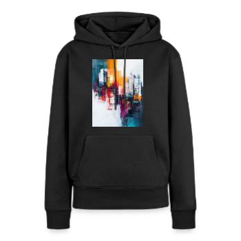 Bunt gemalte abstrakte Stadt mit Hochhäusern - Frauen Premium Bio Hoodie - Schwarz - Vorne - Julia (174cm)