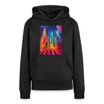 Straße - Stadt - bunt - Hochhäuser - Abstrakt - Frauen Premium Bio Hoodie - Schwarz - Vorne - Julia (174cm)