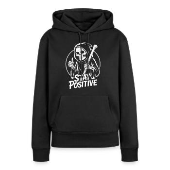 Bleib Positiv Grim Reaper Design - Frauen Premium Bio Hoodie - Schwarz - Vorne - Julia (174cm)