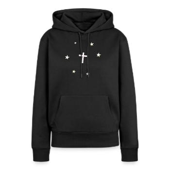 Étoiles croisées - Sweat à capuche Premium bio Femme - noir - Devant - Julia (174cm)