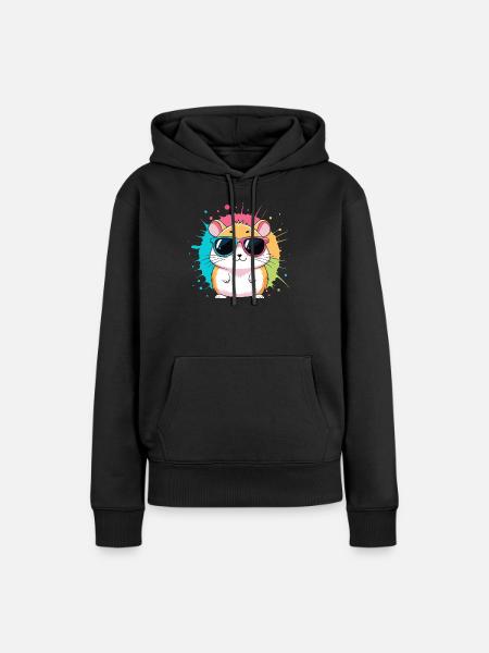 Bunter Sonnenhamster mit auffälligen Brillen - Frauen Premium Bio Hoodie - Schwarz