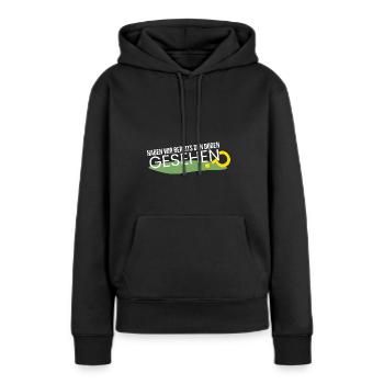 bereits den Boden gesehen? - Frauen Premium Bio Hoodie - Schwarz - Vorne - Julia (174cm)