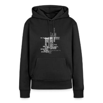 Aussage: „Wir sind alle Ausländer, fast überall!“ - Frauen Premium Bio Hoodie - Schwarz - Vorne - Julia (174cm)