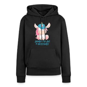 Né pour être une licorne - Sweat à capuche Premium bio Femme - noir - Devant - Julia (174cm)