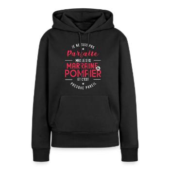 marraine pompier cadeau humour sapeur pompier - Sweat à capuche Premium bio Femme - noir - Devant - Julia (174cm)