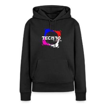 Rave On! - Sweat à capuche Premium bio Femme - noir - Devant - Julia (174cm)