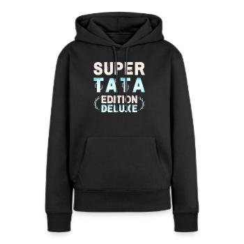 SUPER TATA EDITION DELUXE PASTEL ROSE BLEU - Sweat à capuche Premium bio Femme - noir - Devant - Julia (174cm)