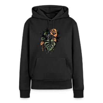 Dripping Monstera Leaves - by variegated.mind - Frauen Premium Bio Hoodie - Schwarz - Vorne - Julia (174cm)